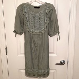Hazel Shirt Dress with detailing, olive, size small.